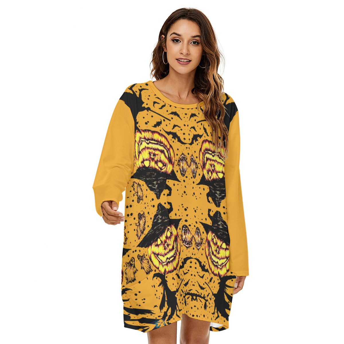 All-Over Print Women's Loose Crew Neck Dress