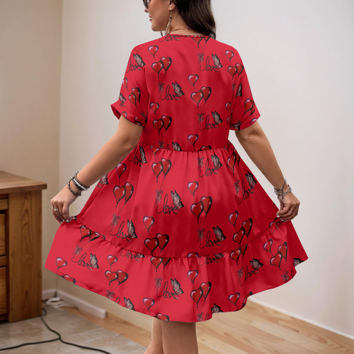 All-Over Print Women’s Floral V-Neck Short Sleeve Dress