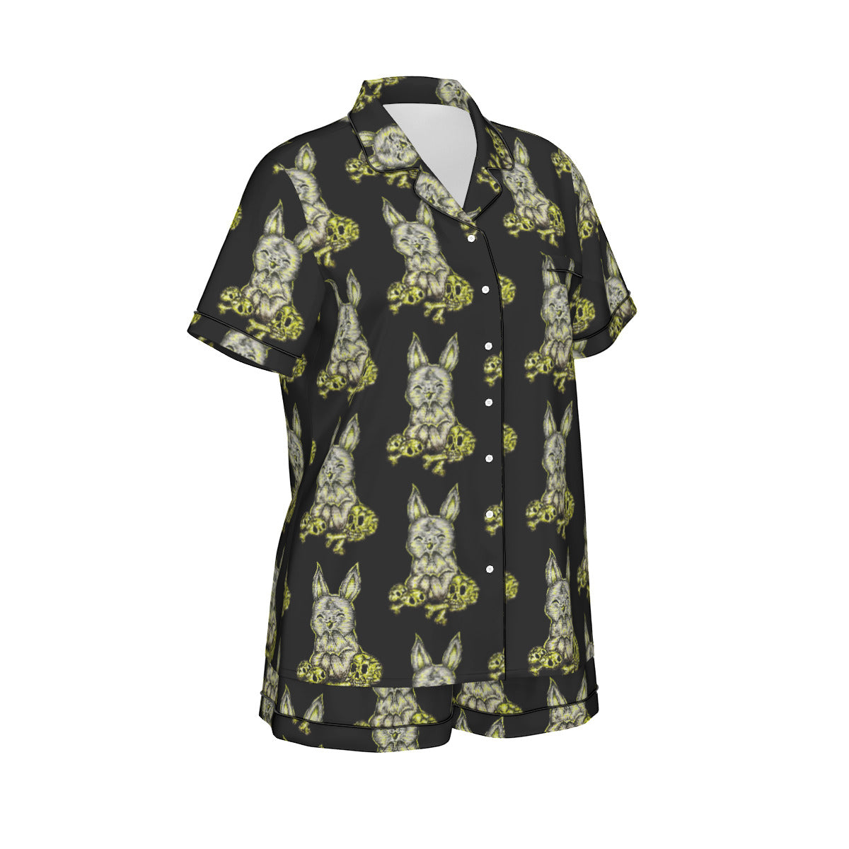 All-Over Print Women's Imitation Silk Pajama Set With Short Sleeve