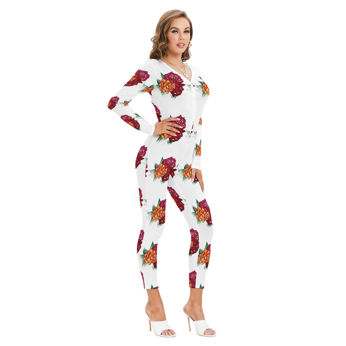 All-Over Print Women's Plunging Neck Jumpsuit