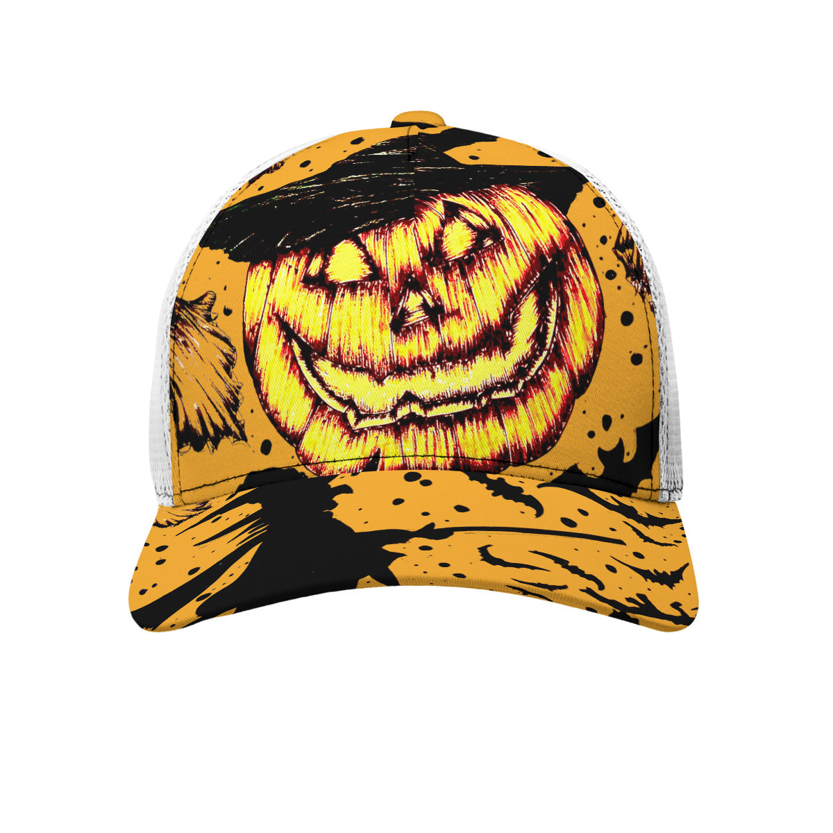 All-Over Print Black Buckle Peaked Mesh Cap With Box