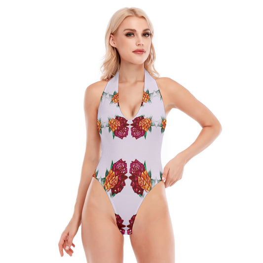 All-Over Print Women's Backless V-neck Skinny Bodysuit