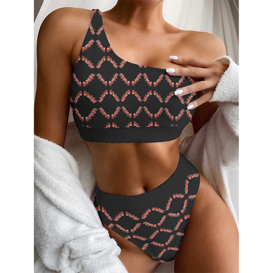All-Over Print Women's Bikini With Single Shoulder