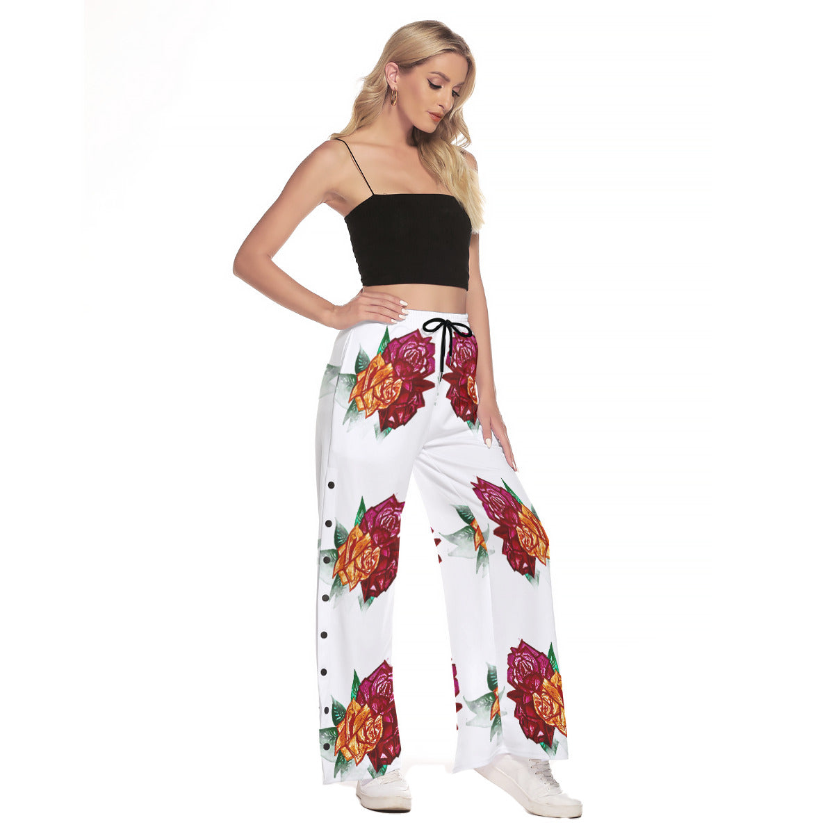 All-Over Print Women's Side Slit Snap Button Trousers