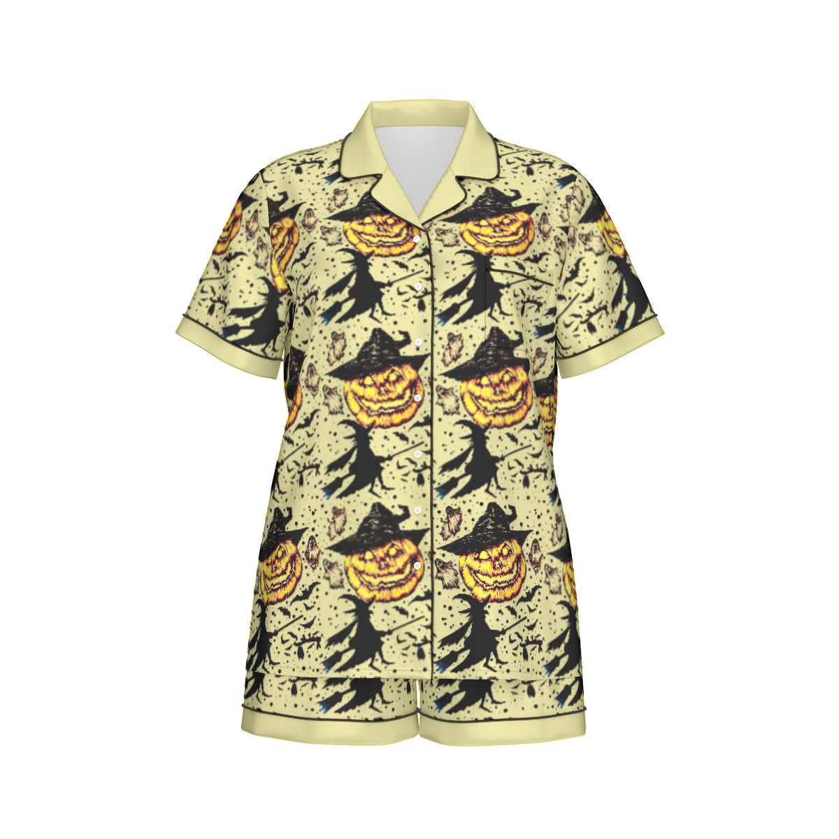 All-Over Print Women's Imitation Silk Pajama Set With Short Sleeve
