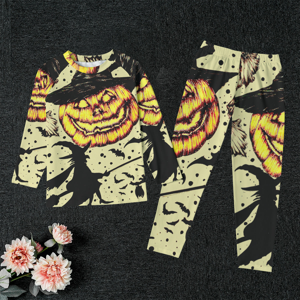 All-Over Print Kid's Raglan Sleeve Pajamas With Wide Ankles