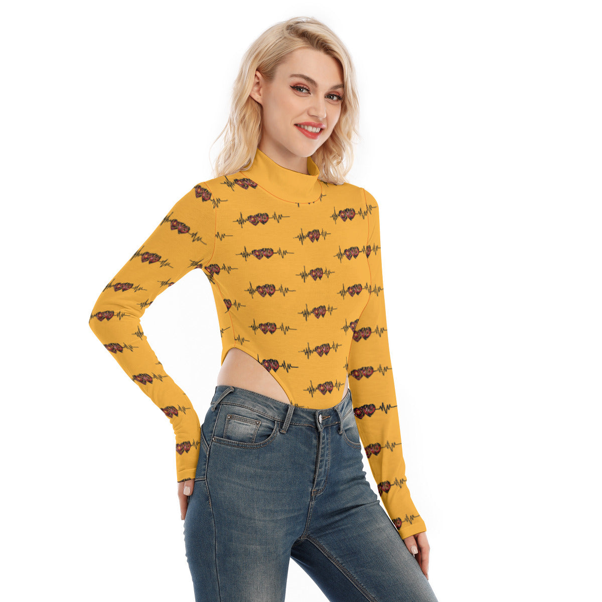 All-Over Print Women's Turtleneck Long Sleeve Jumpsuits
