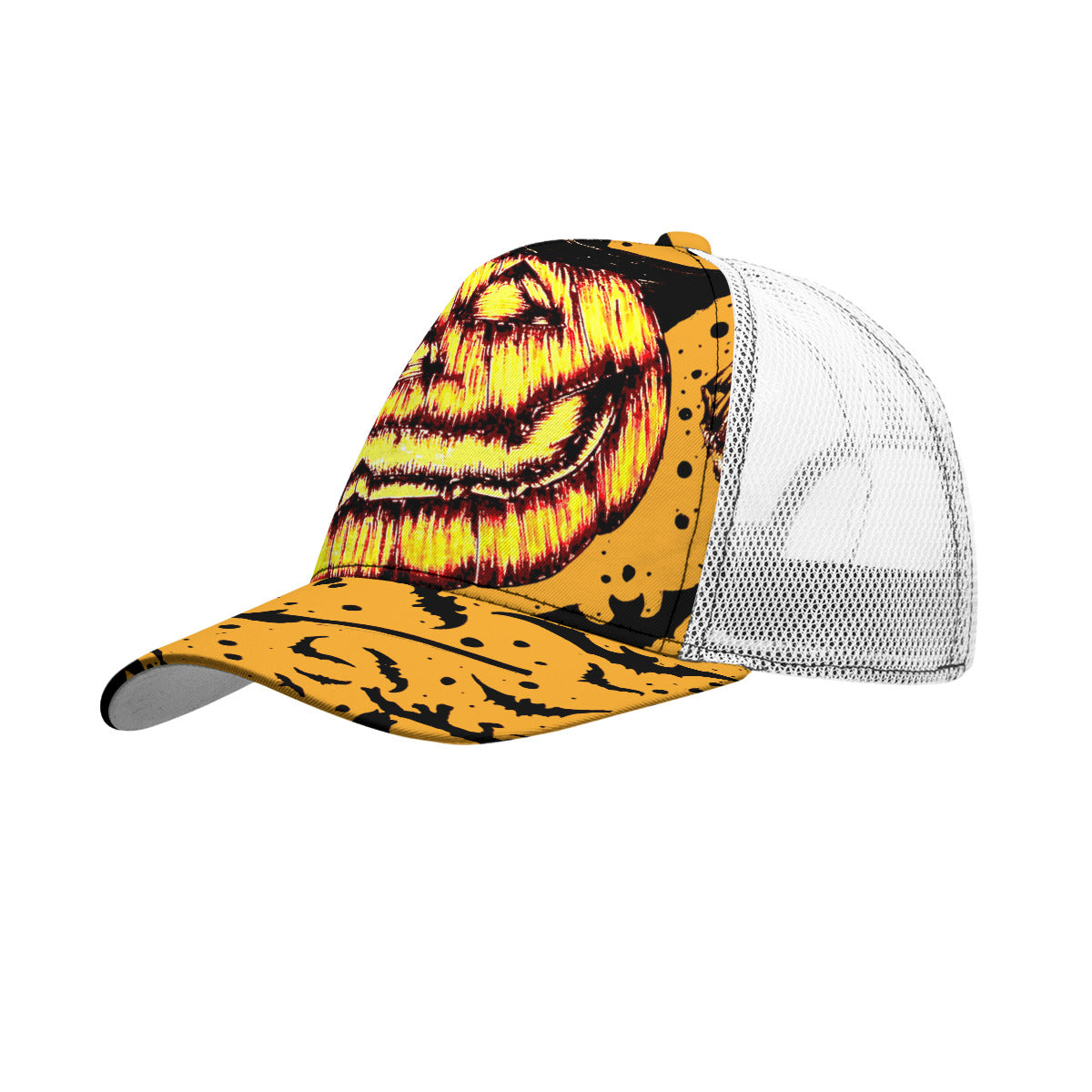 All-Over Print Black Buckle Peaked Mesh Cap With Box