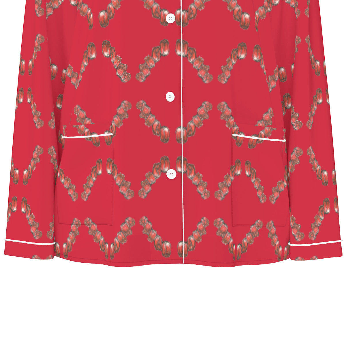 All-Over Print Women's Long Sleeve Pajama Set With White Contrast Piping