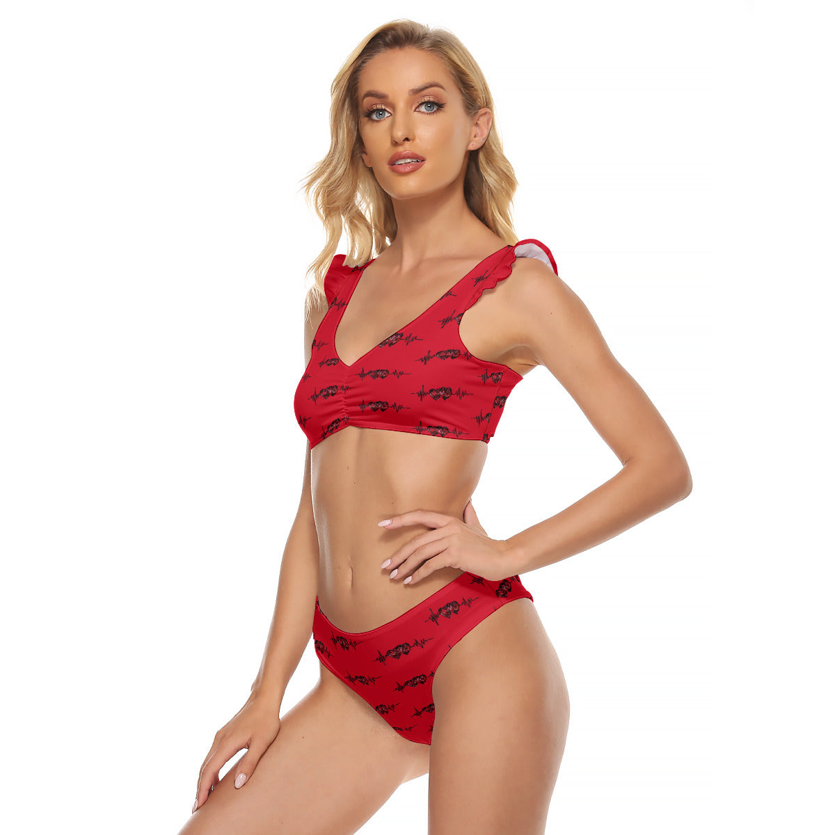 All-Over Print Women's Bikini Swimsuit With Ruffle Cuff Bra