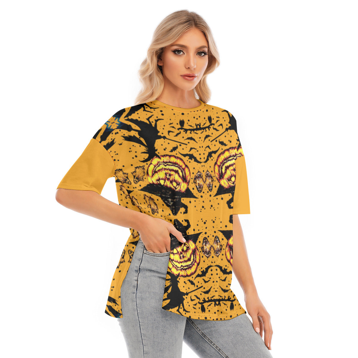 All-Over Print Women's Short Sleeves T-shirt With Hem Split