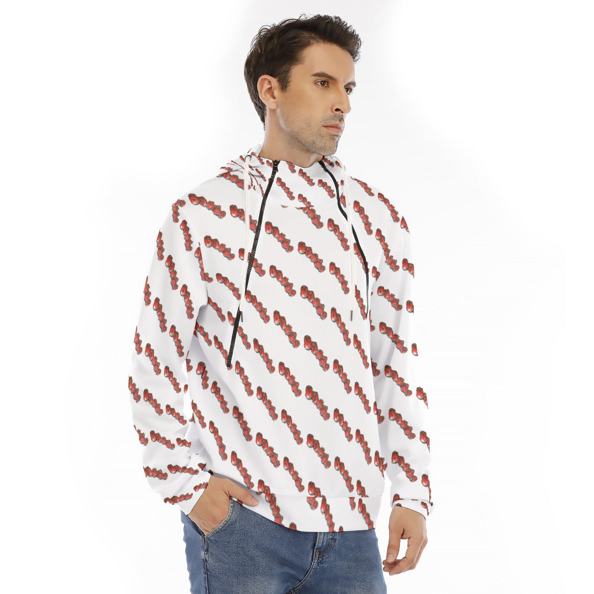 All-Over Print Men's Hoodie With Placket Double Zipper