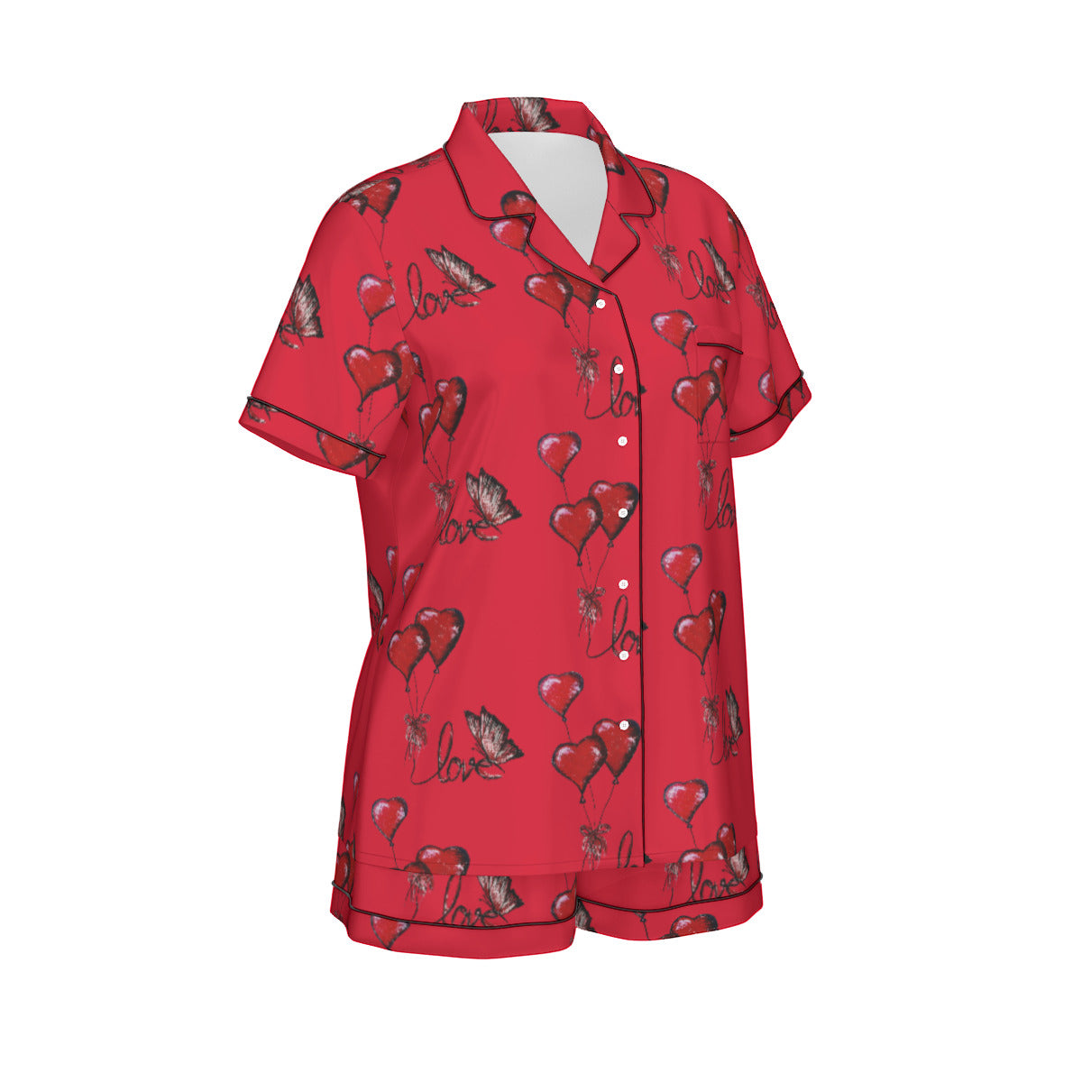 All-Over Print Women's Imitation Silk Pajama Set With Short Sleeve
