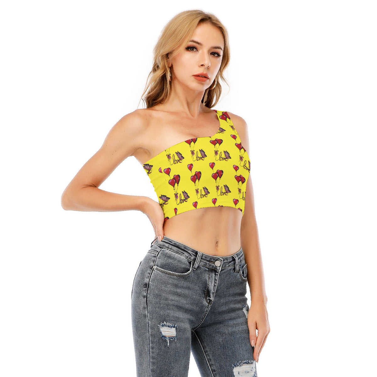All-Over Print Women's One-Shoulder Cropped Top