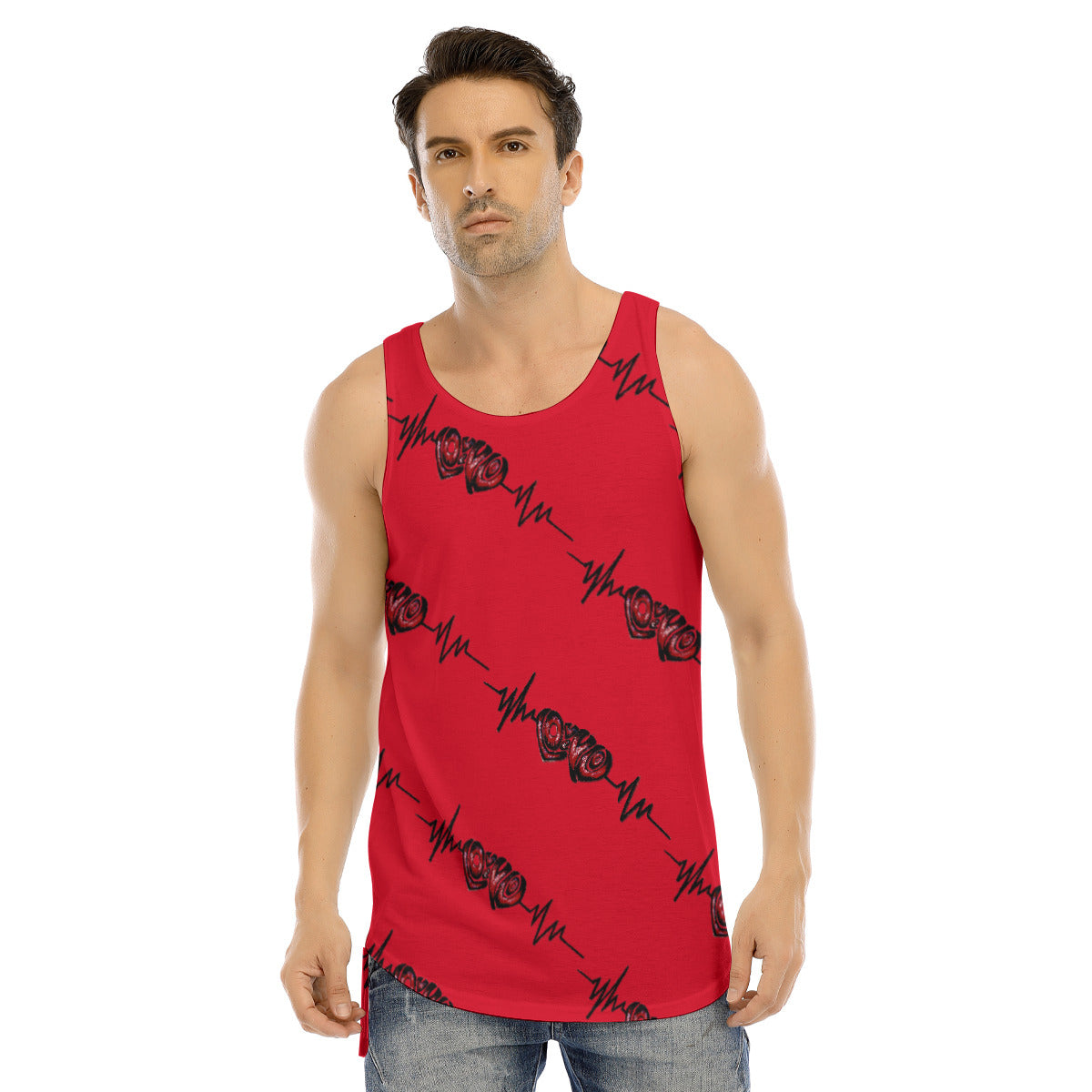All-Over Print Men's Curved Hem Long Tank Top