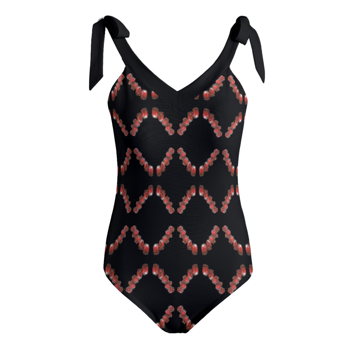 All-Over Print Women's Tie Shoulder Onepiece Padded Swimsuit