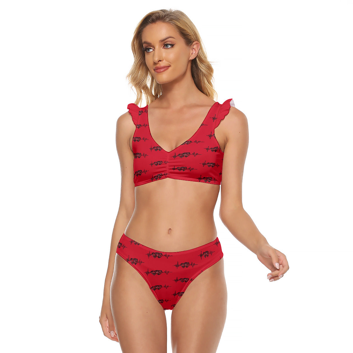 All-Over Print Women's Bikini Swimsuit With Ruffle Cuff Bra