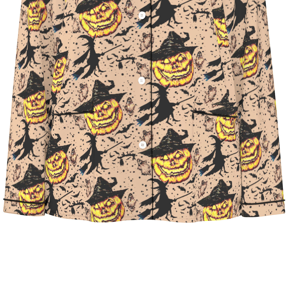 All-Over Print Women's Long Sleeve Pajama Set With Black Contrast Piping