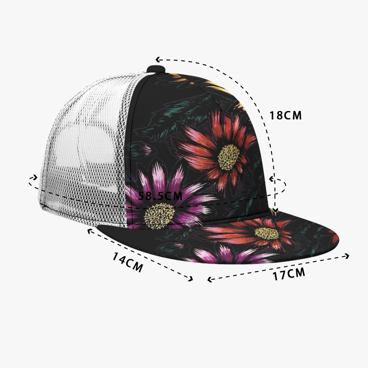 All-Over Print Black Buckle Flat-brimmed Mesh Cap With Box