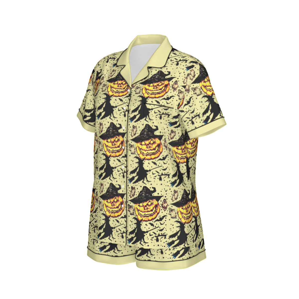 All-Over Print Women's Imitation Silk Pajama Set With Short Sleeve
