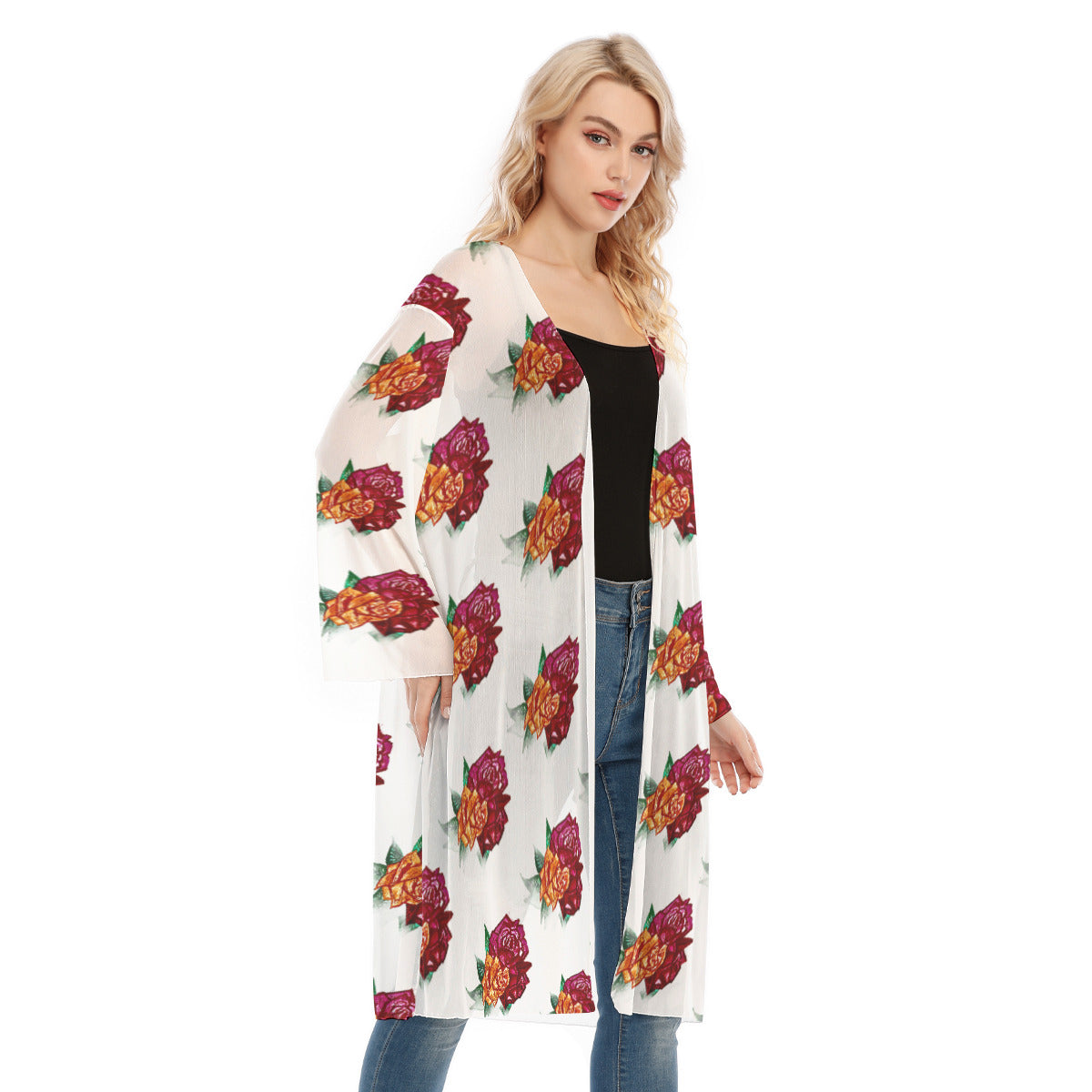 All- Over Print Women's Long Sleeve Mesh Cardigan