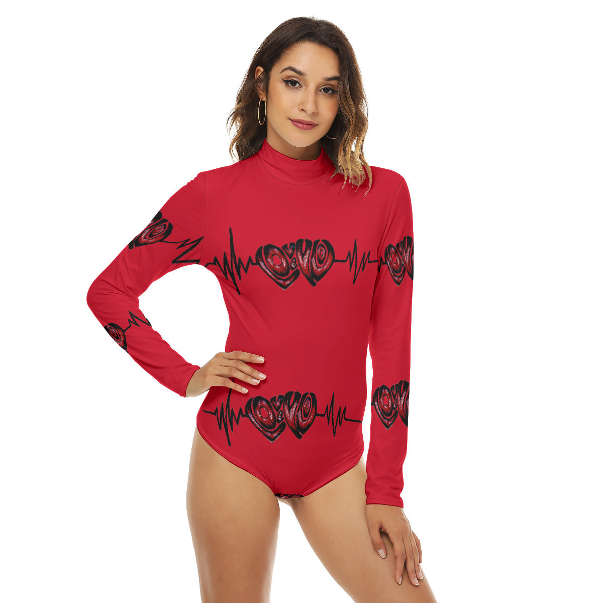 All-Over Print Women's Turtleneck Long Sleeve Bodysuit