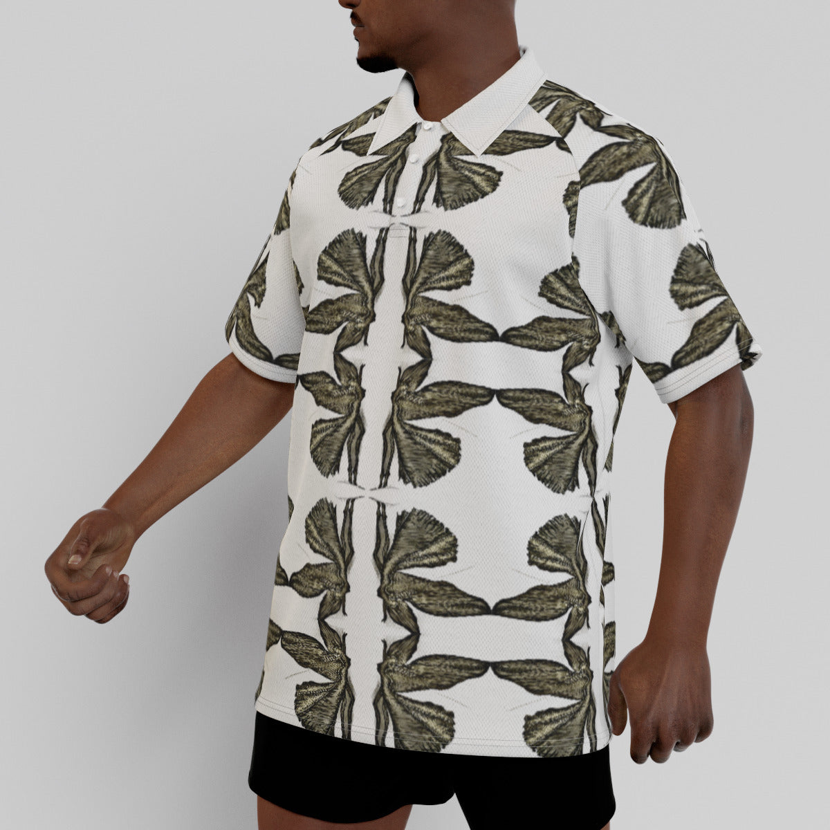 All-Over Print Men's Short Sleeve Polo Shirt With Button Closure