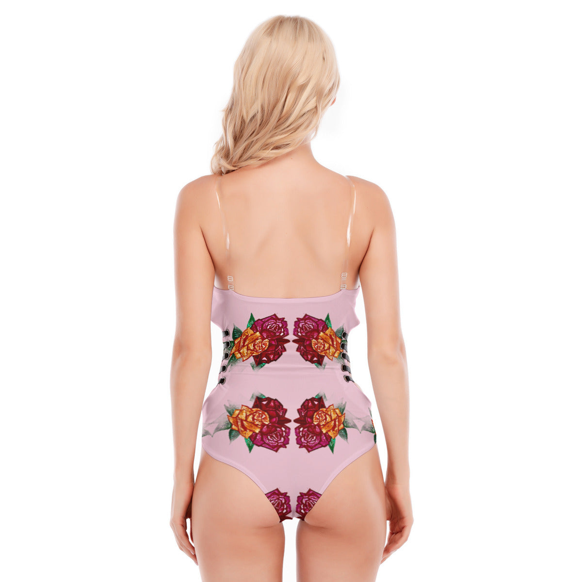 All-Over Print Women's Tube Top Bodysuit With Side Black Straps