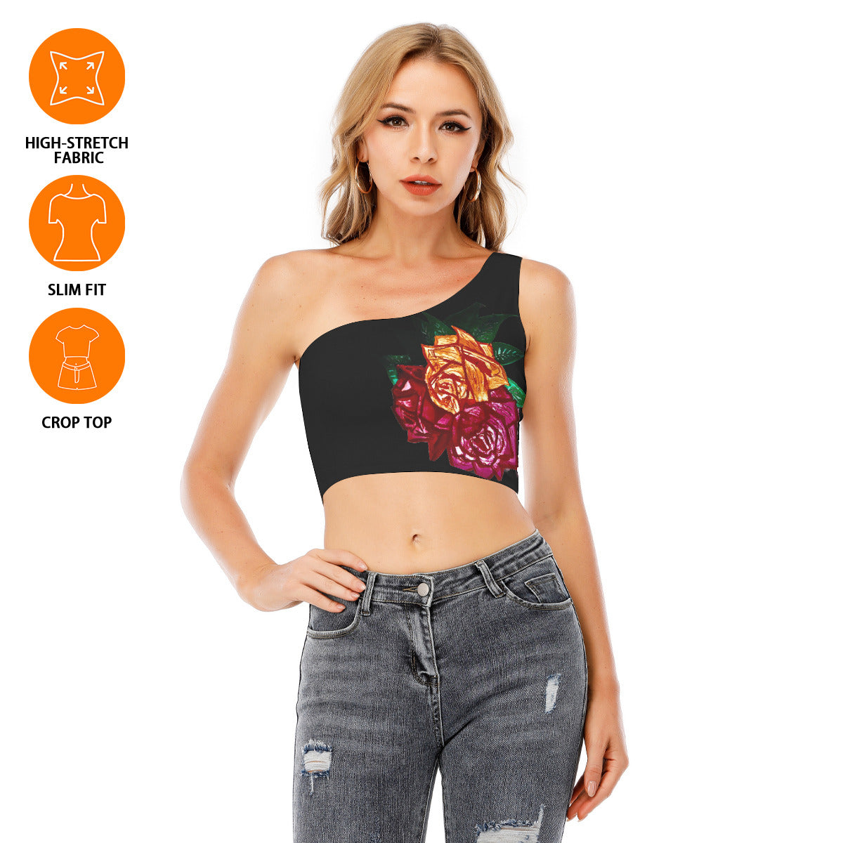 All-Over Print Women's One-Shoulder Cropped Top