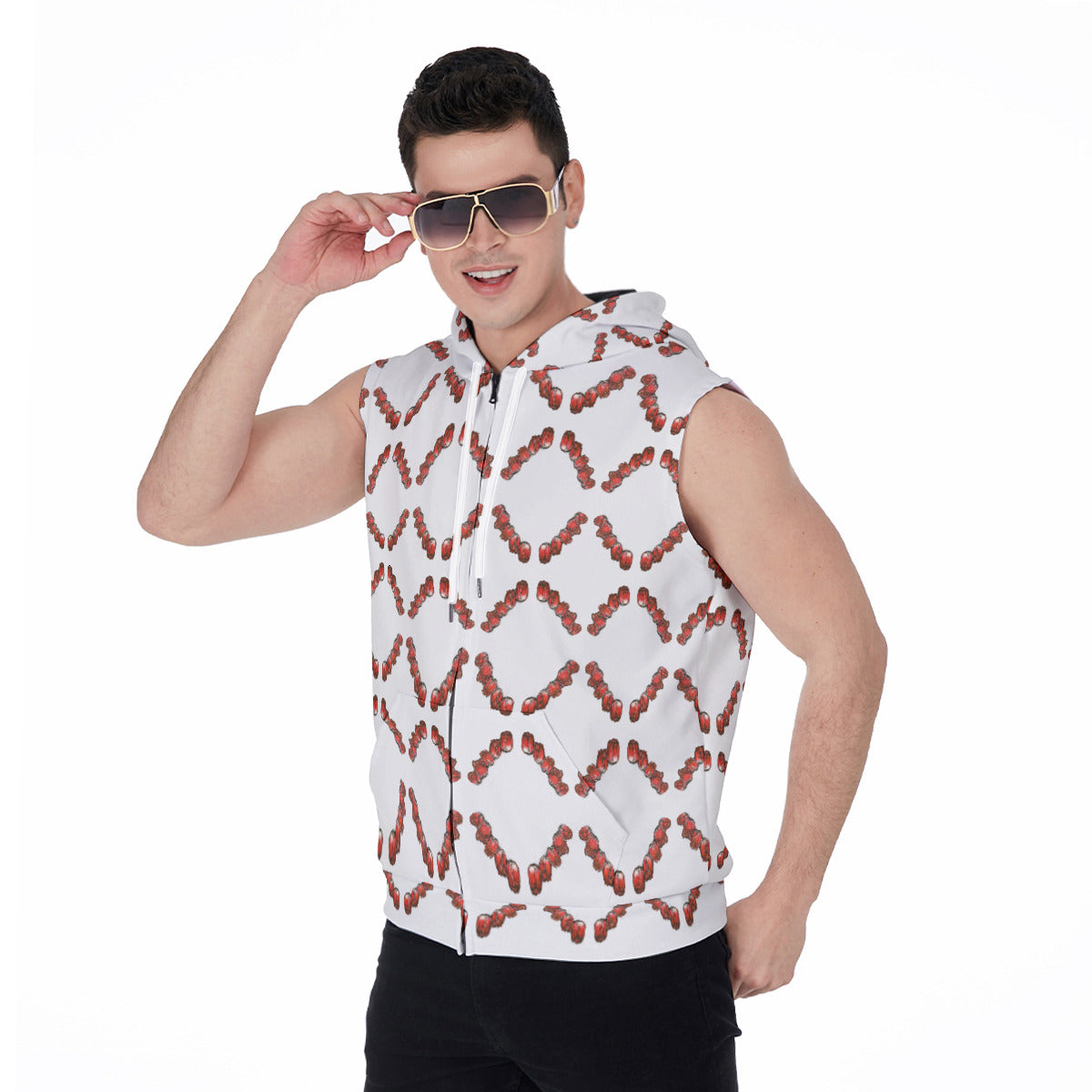 All-Over Print Men's Zipper-Up Sleeveless Hoodie