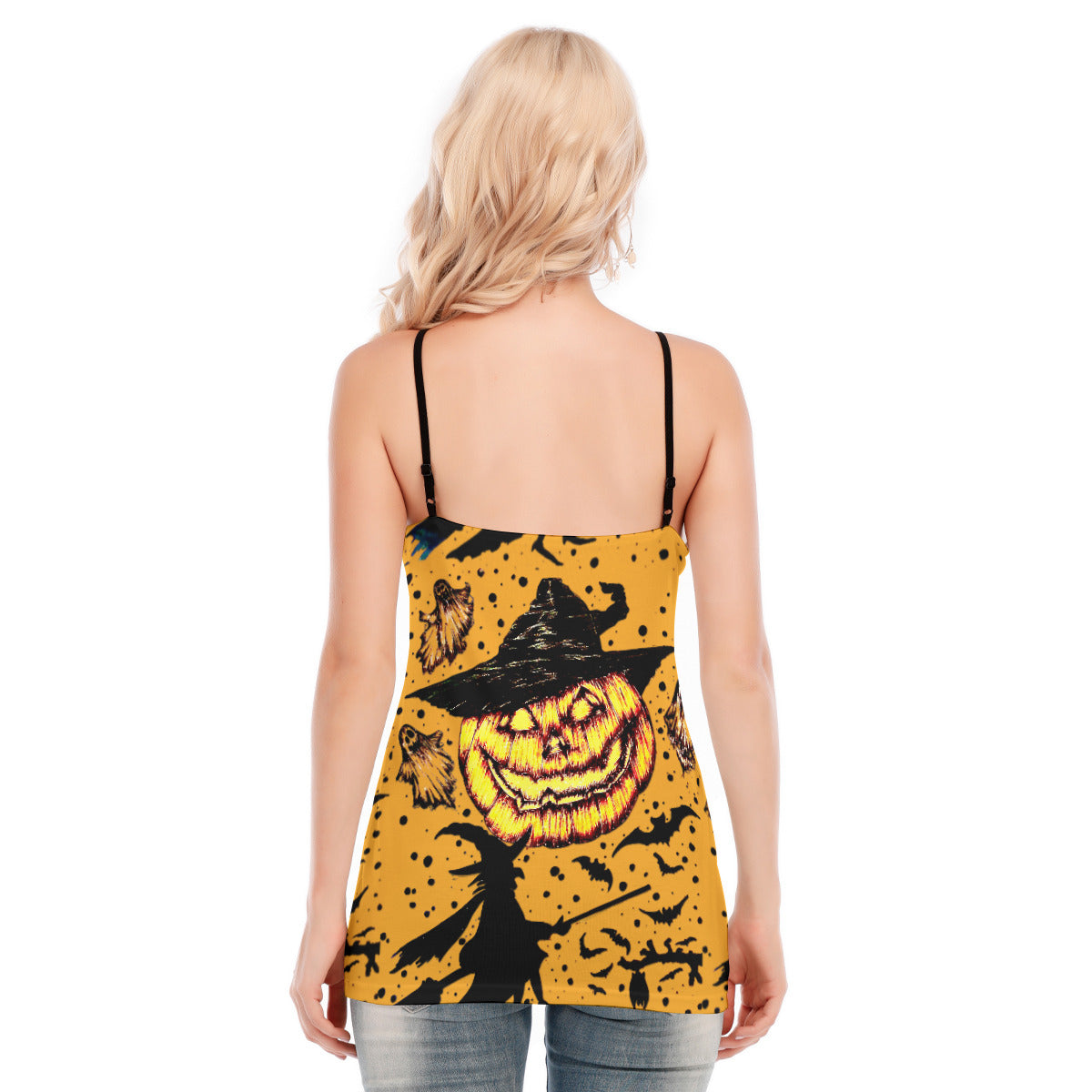 All-Over Print Women's V-neck Eyelet Lace-up Cami Dress