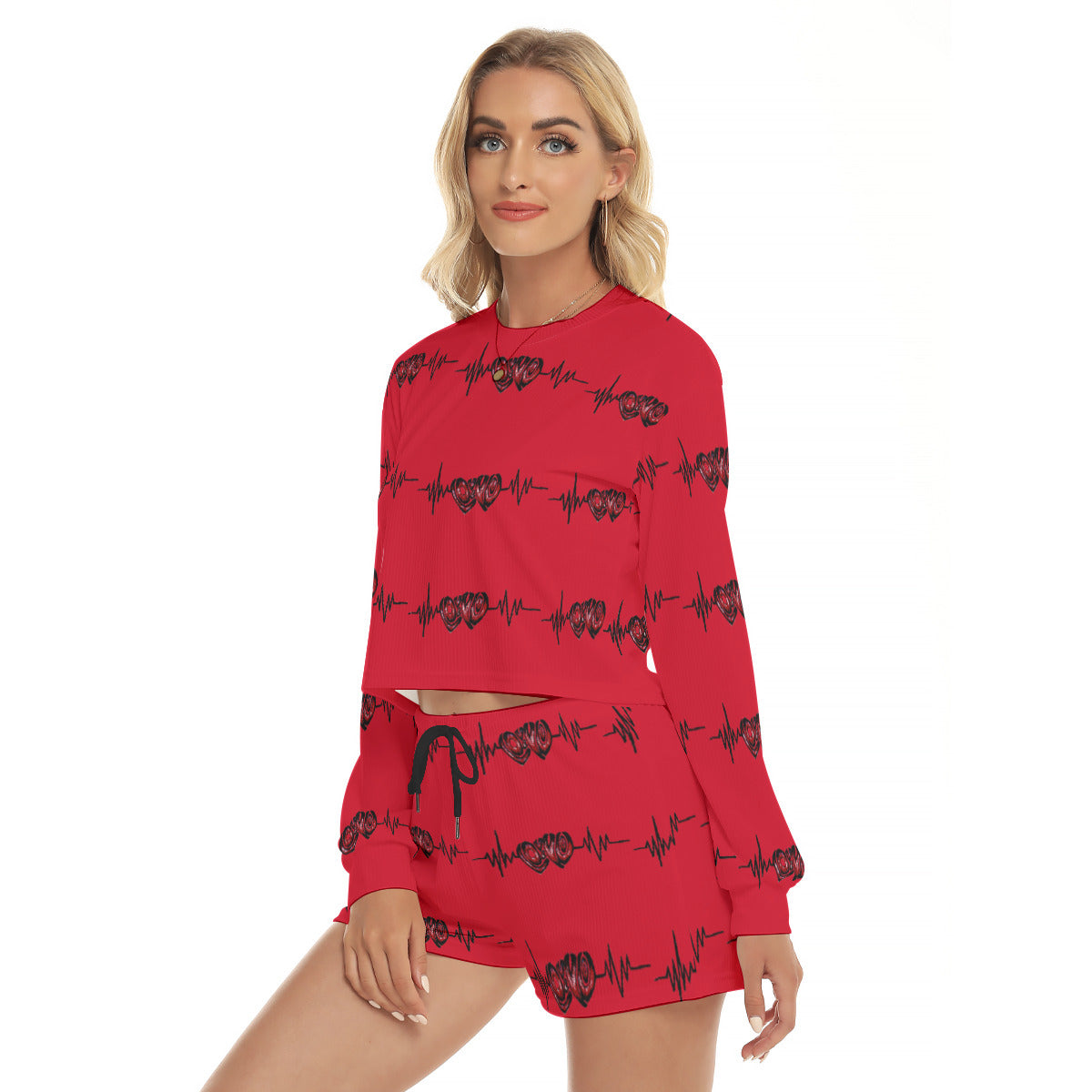 All-Over Print Women's Short Sweatshirt And Pants Suit