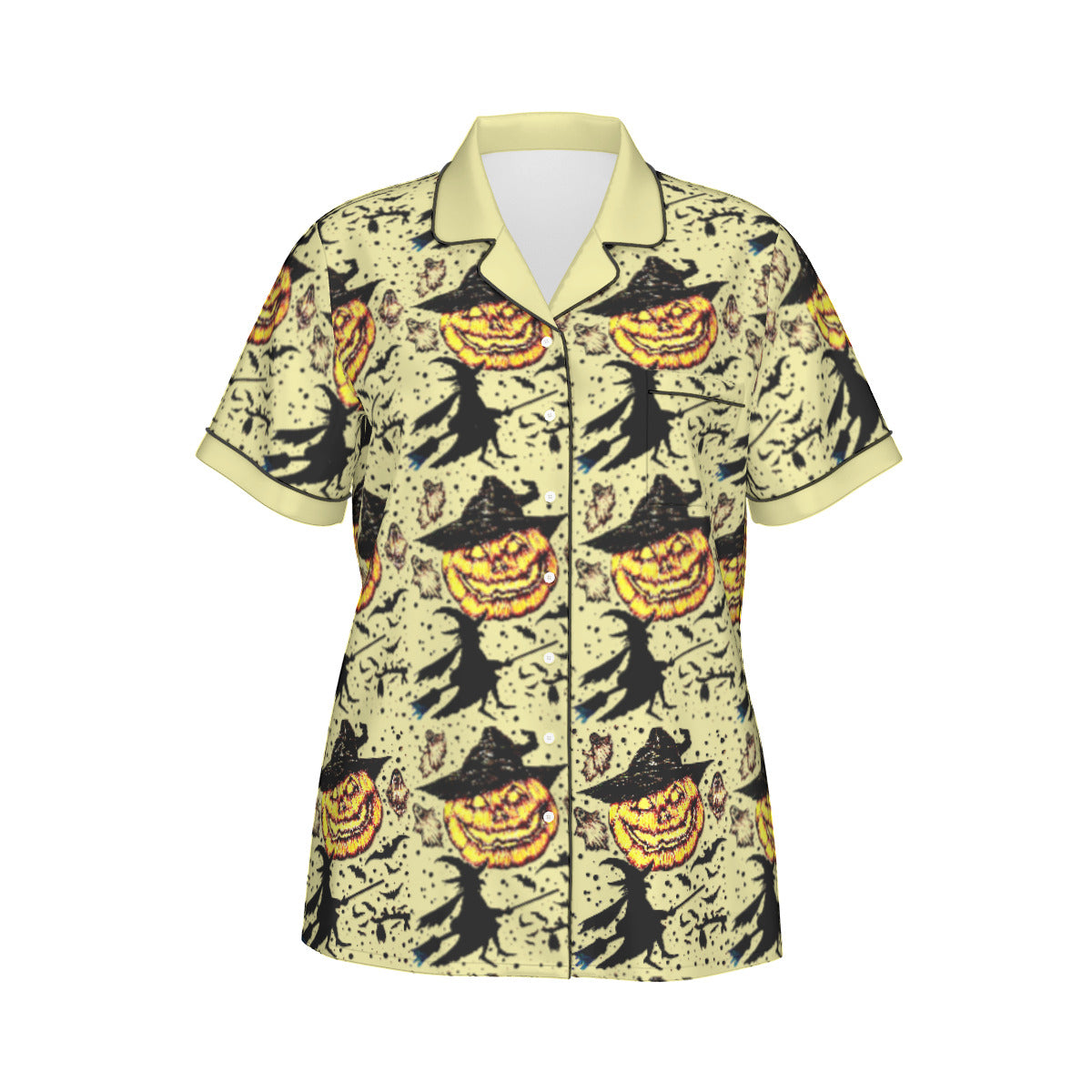 All-Over Print Women's Imitation Silk Pajama Set With Short Sleeve