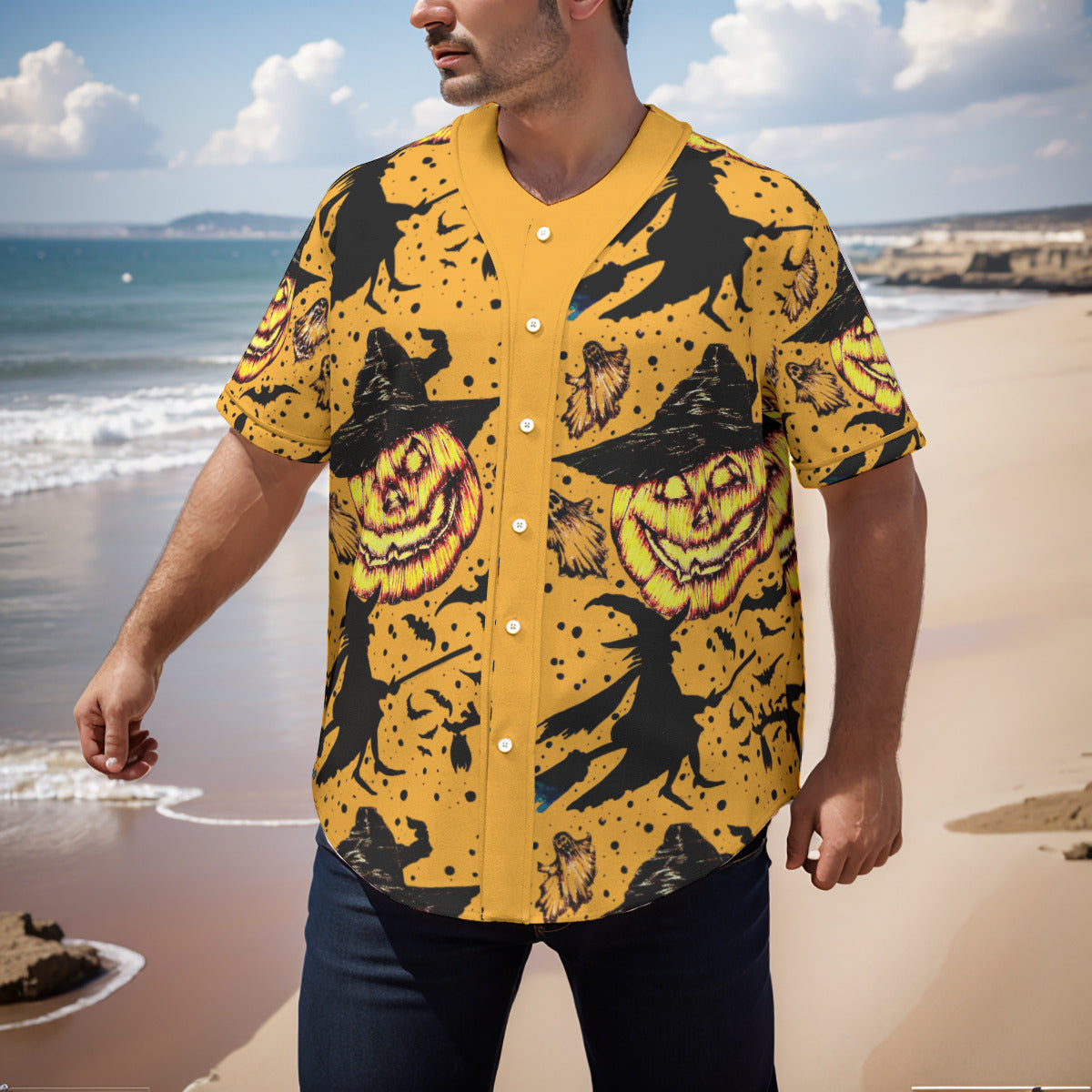 All-Over Print Men's Short Sleeve Baseball Jersey With Pinstripes