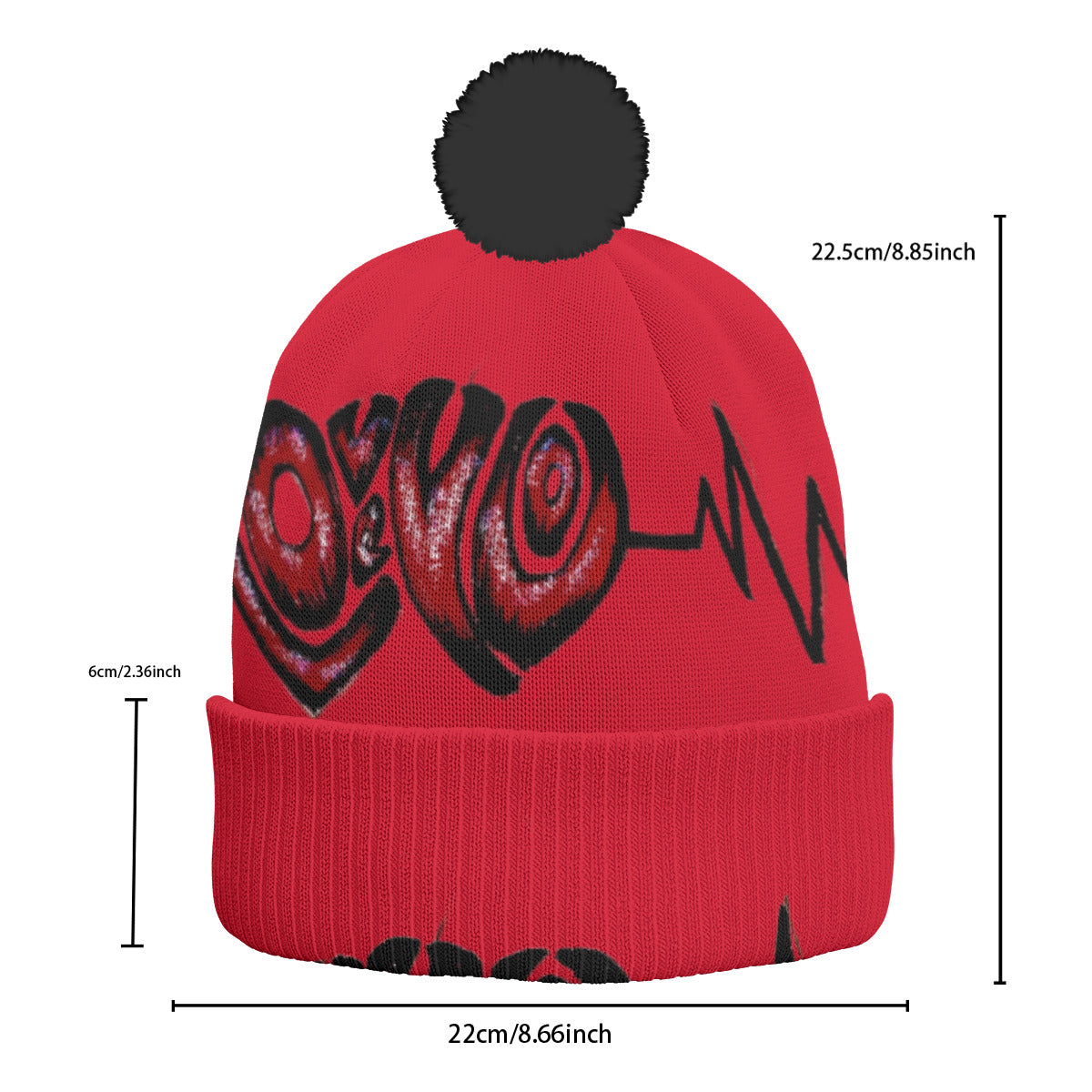 All-Over Print Knitted Hat With Pom-Pom