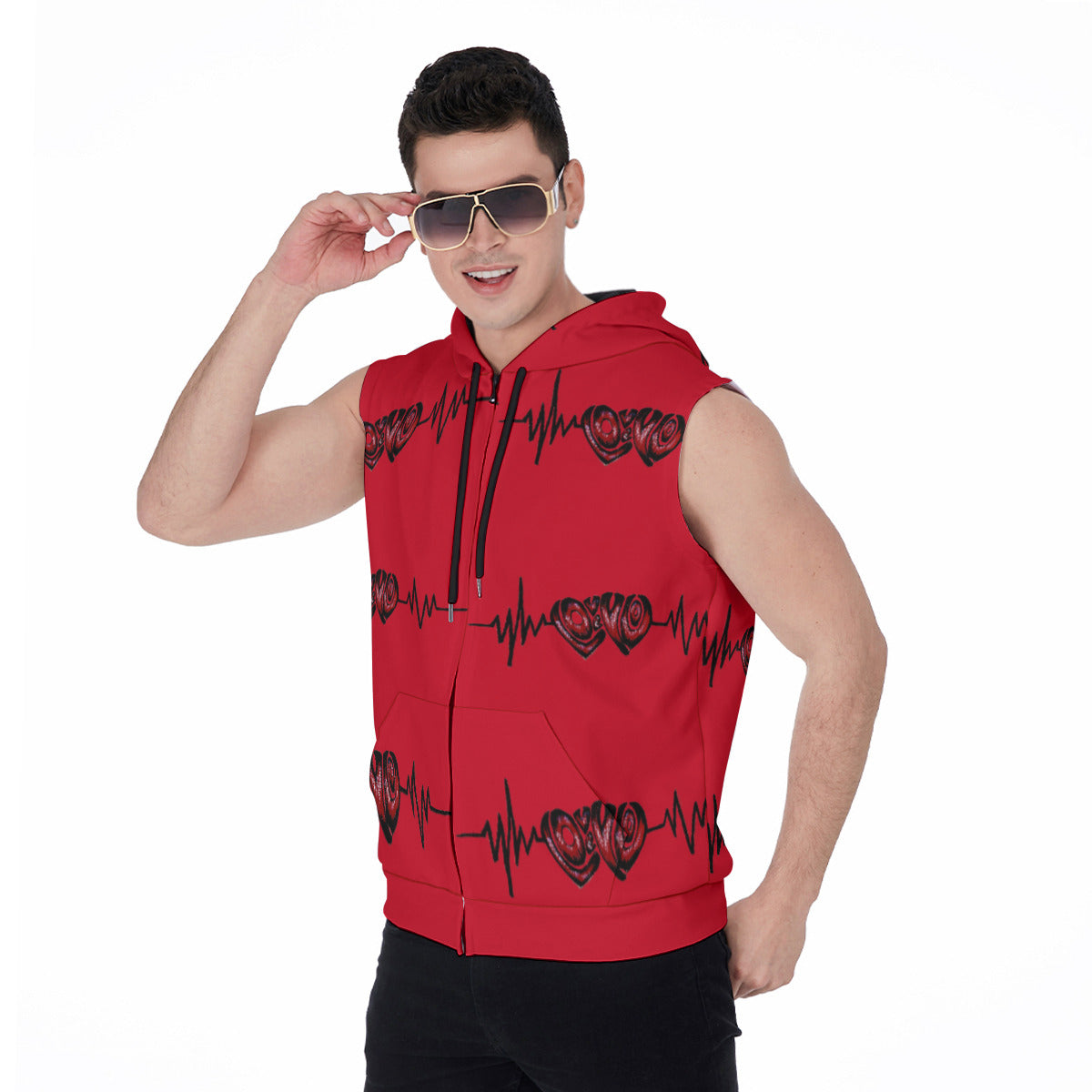 All-Over Print Men's Zipper-Up Sleeveless Hoodie