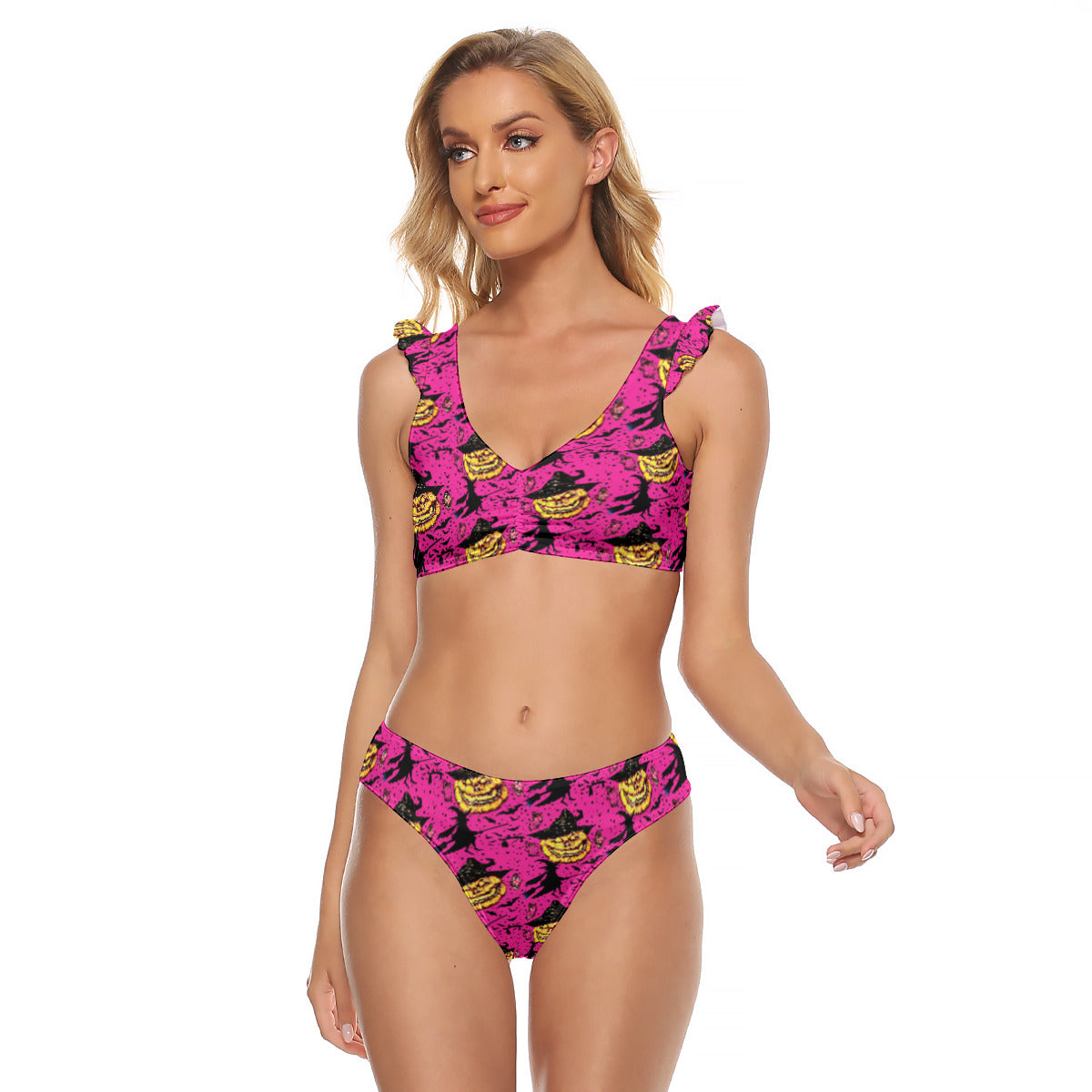 All-Over Print Women's Bikini Swimsuit With Ruffle Cuff Bra