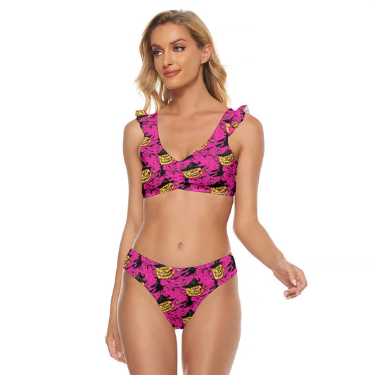All-Over Print Women's Bikini Swimsuit With Ruffle Cuff Bra