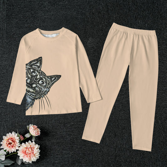 All-Over Print Kid's Raglan Sleeve Pajamas With Wide Ankles