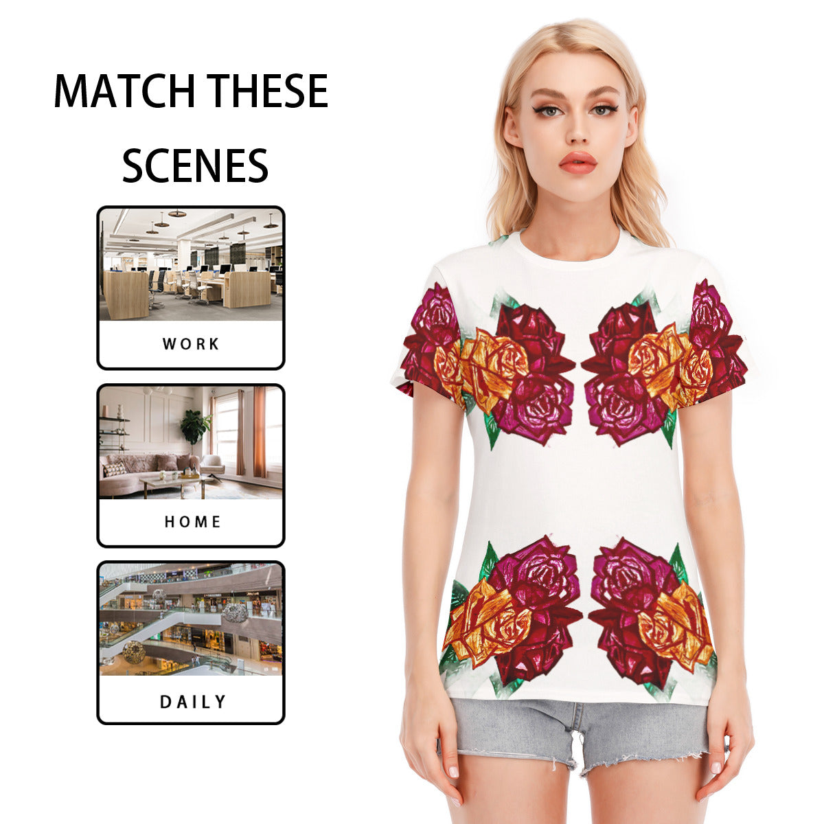 All-Over Print Women's Round Neck T-Shirt | 190GSM Cotton