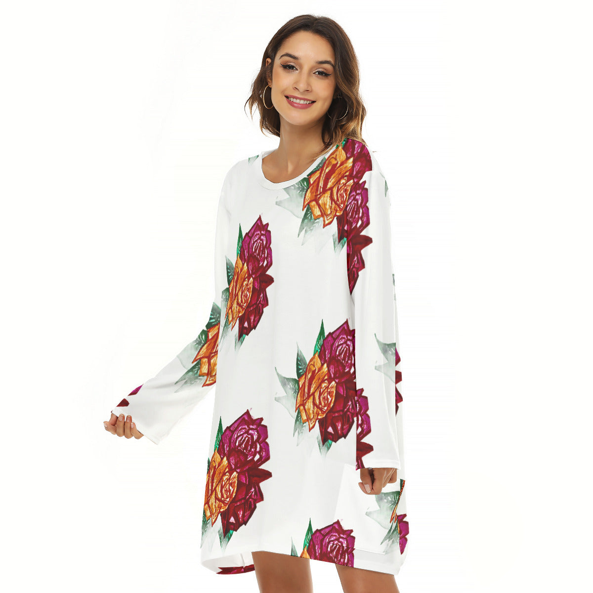 All-Over Print Women's Loose Crew Neck Dress