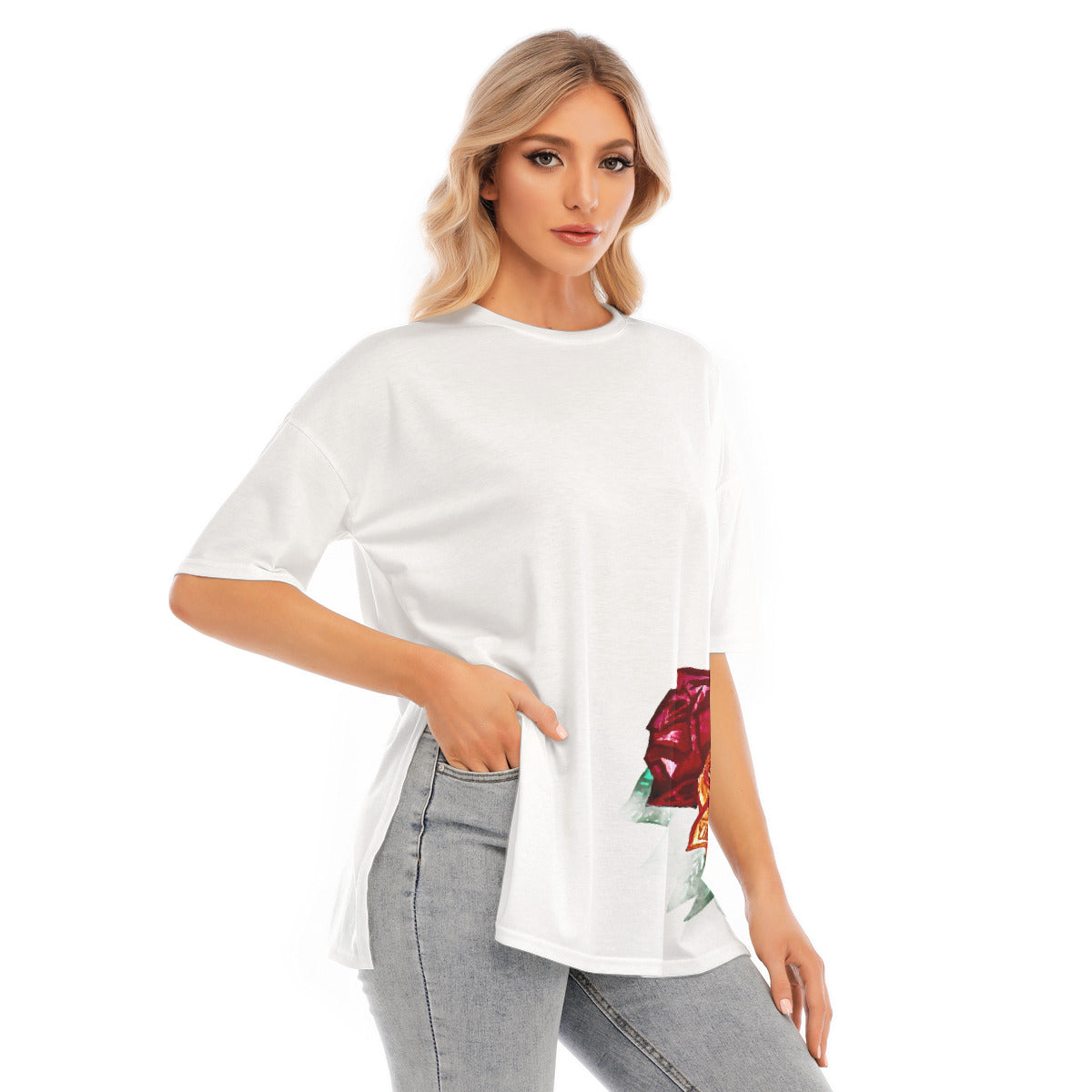 All-Over Print Women's Short Sleeves T-shirt With Hem Split