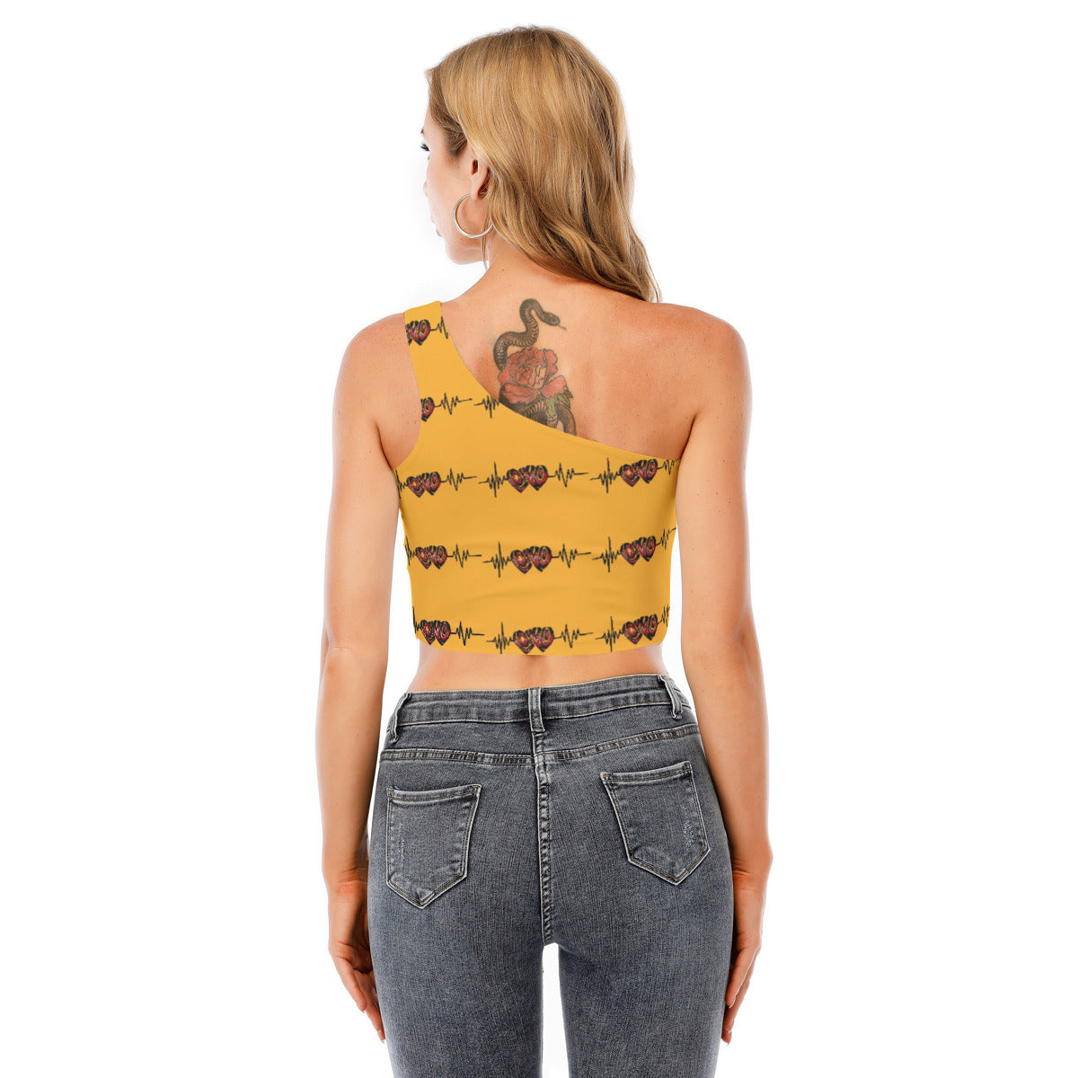 All-Over Print Women's One-Shoulder Cropped Top