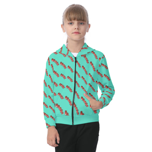 All-Over Print Kid's Zip-up Hoodie With Patch Pocket