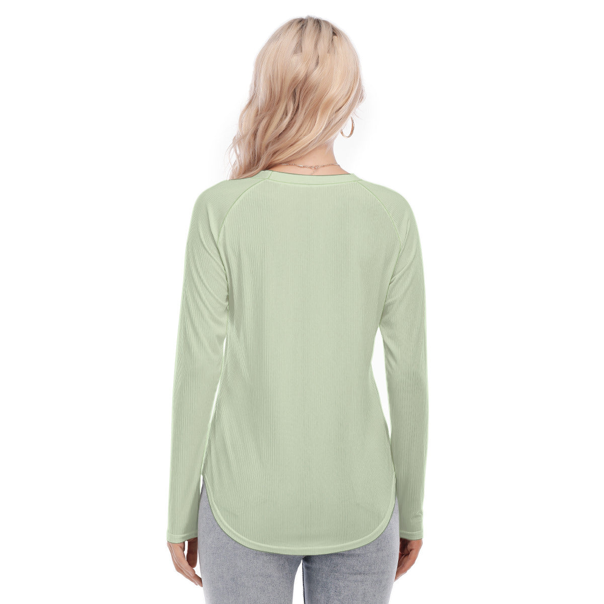 All-Over Print Women's Raglan Sleeves U-Shaped Hem Long Sleeves Blouse