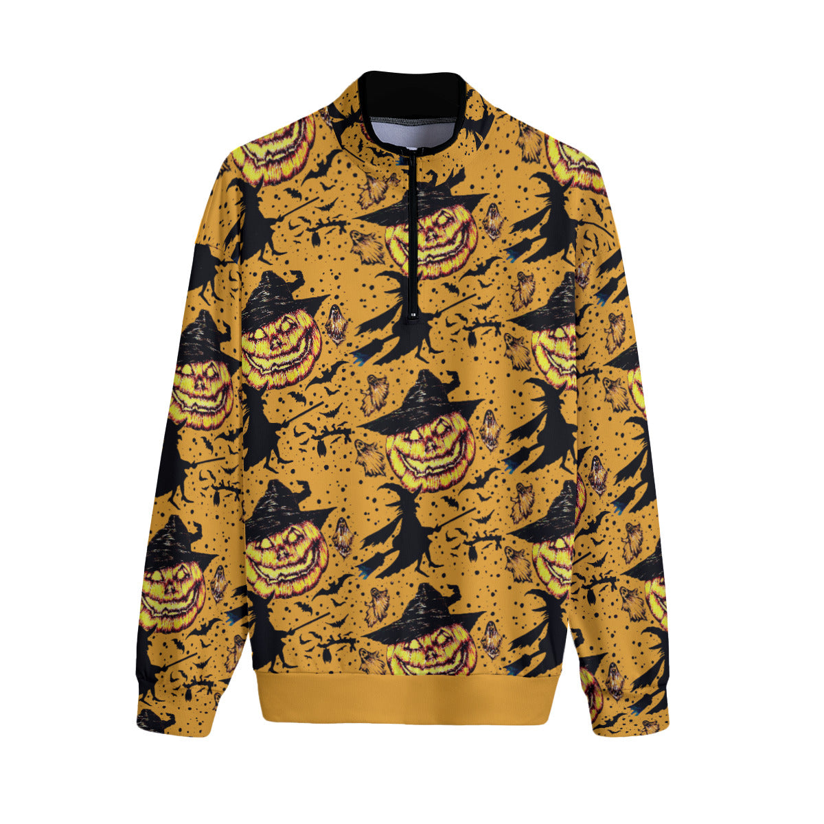 All-Over Print Men's Stand-up Collar Sweater With Zipper Closure