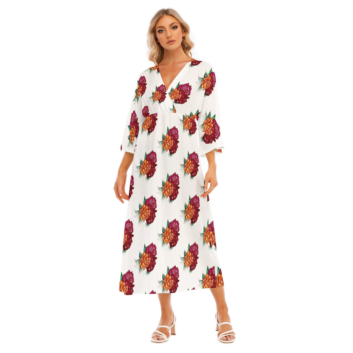 All-Over Print Women's Mid-Sleeve Long Dress
