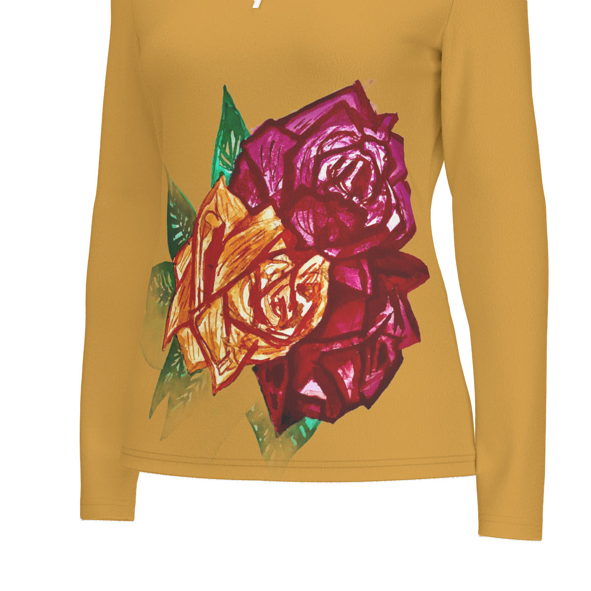 All-Over Print Women's Sports Collar Jersey With Long Sleeve