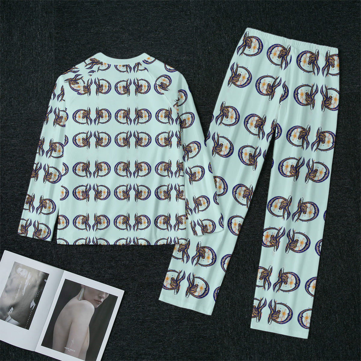 All-Over Print Women's Raglan Sleeve Pajamas With Wide Ankles