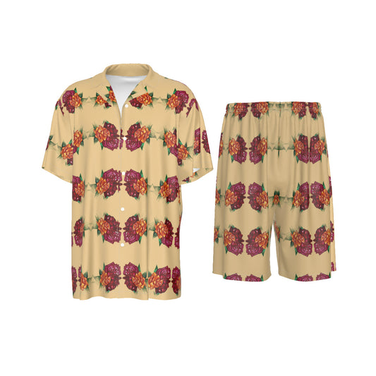 All-Over Print Men's Imitation Silk Shirt Suit